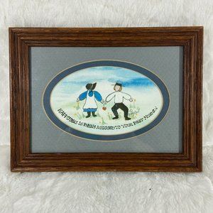 Vintage Framed Watercolor Print by Artist Sandy Lord Amish Couple with a Verse